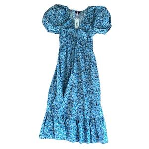 Floral Blue Puff Sleeve Dress